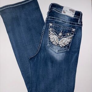 Miss Me Blue Boot Cut Jeans with Embellished Back